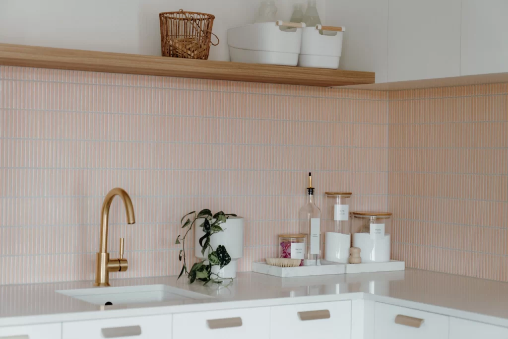 Pink splashback tiles Guthrie Bowron Whitianga